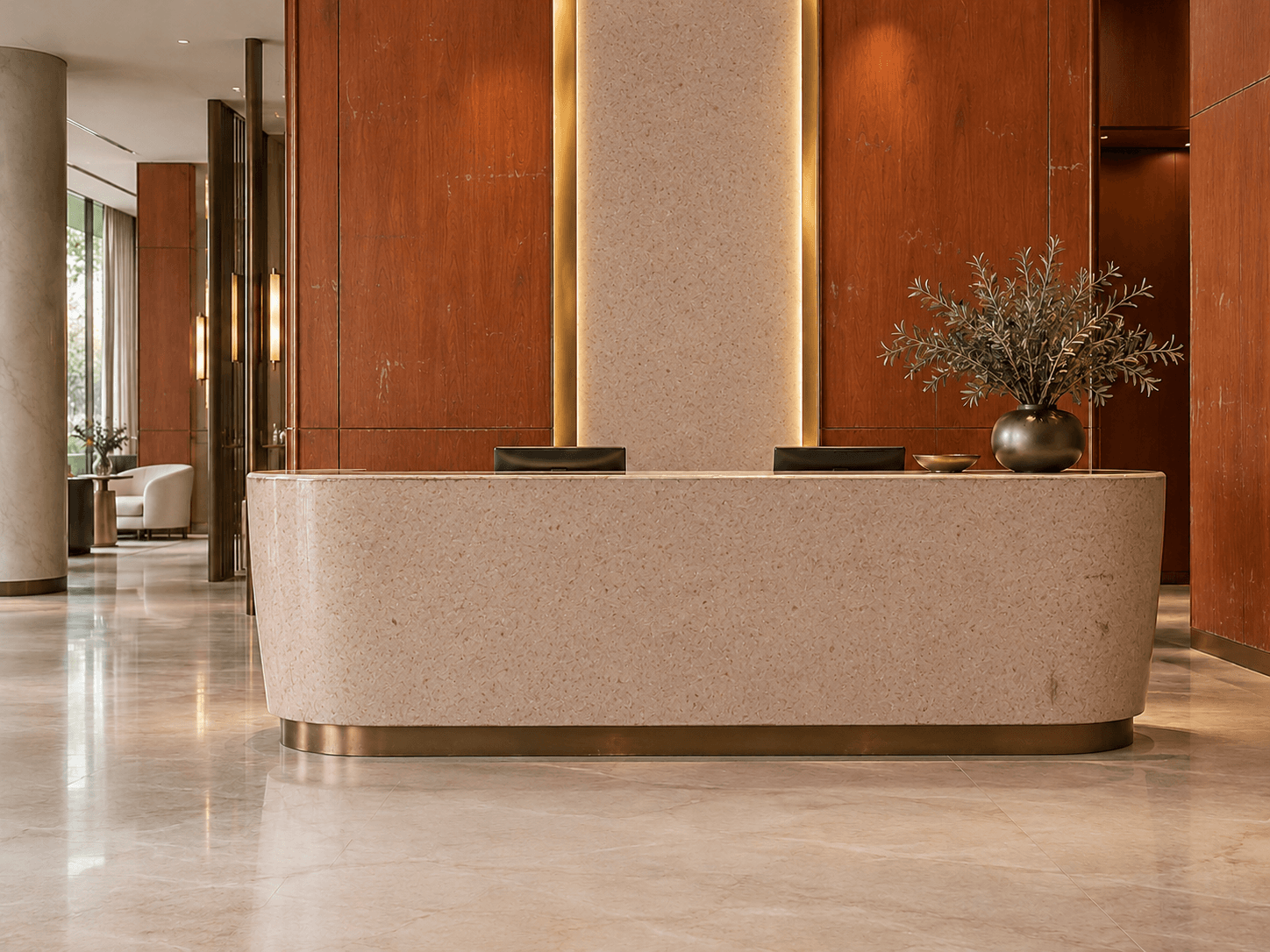 Hotel reception interior before wrapping